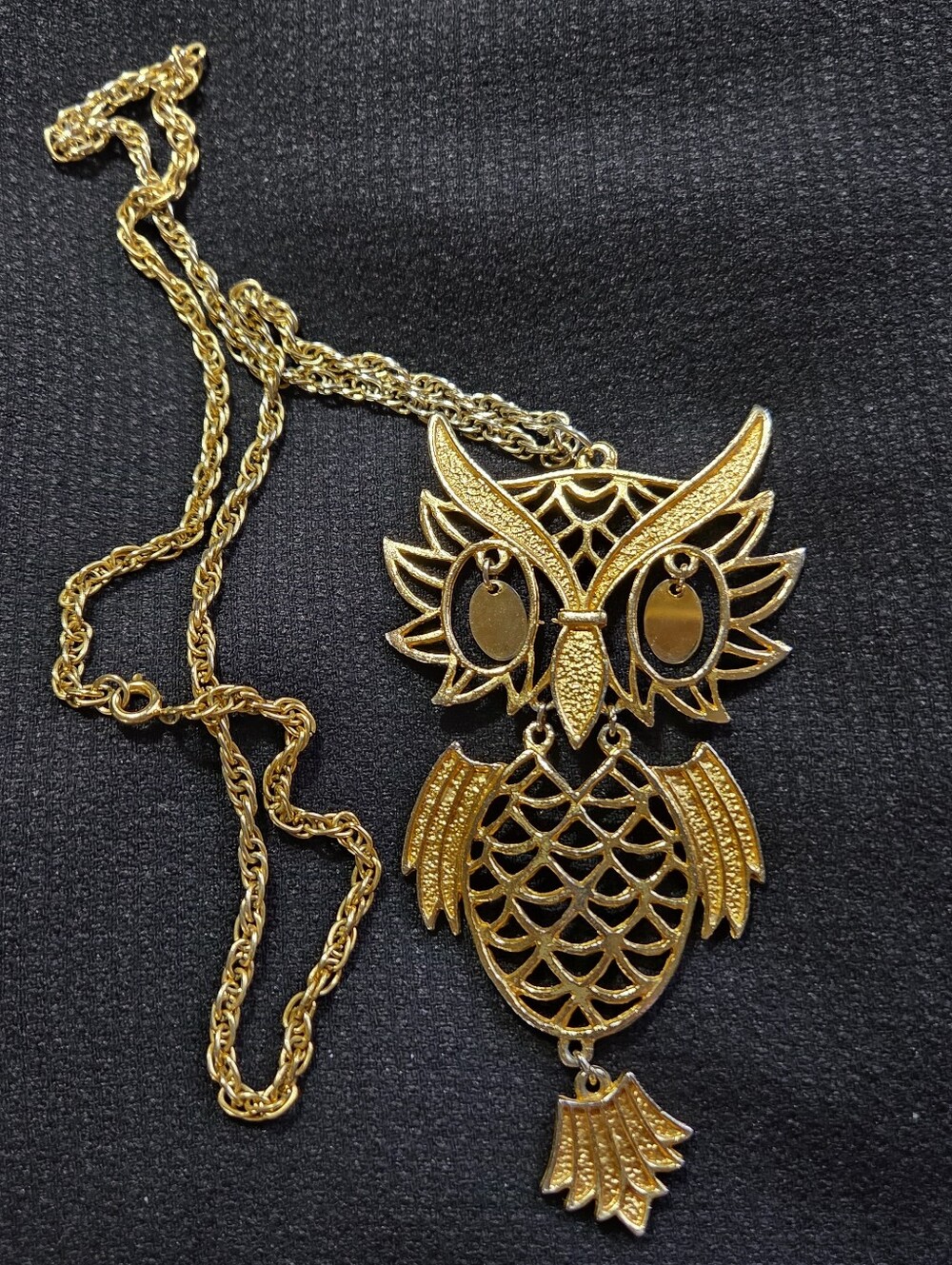 Jumbo Articulated 70s Owl Pendant Necklace